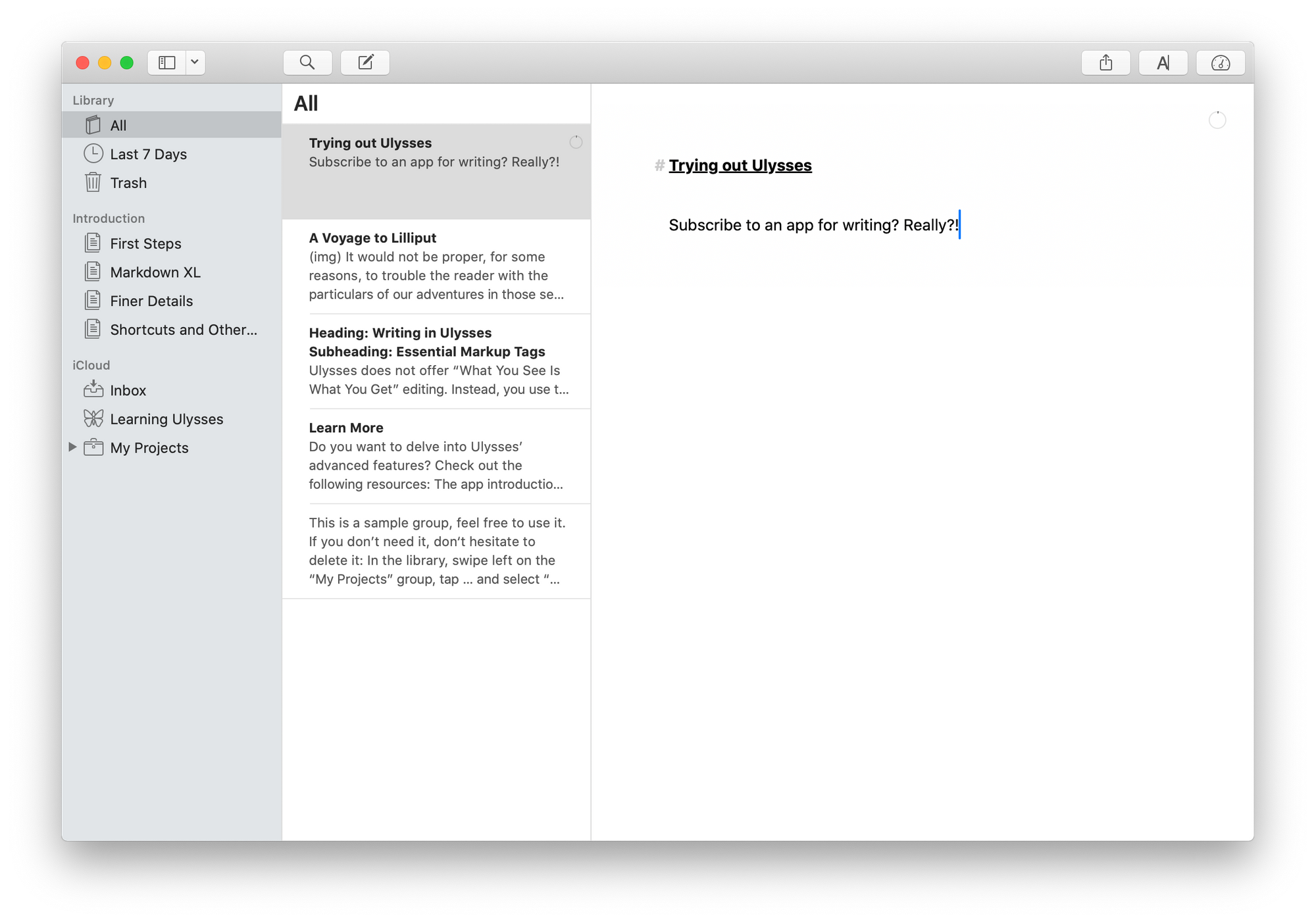 Screenshot of Ulysses on Mac