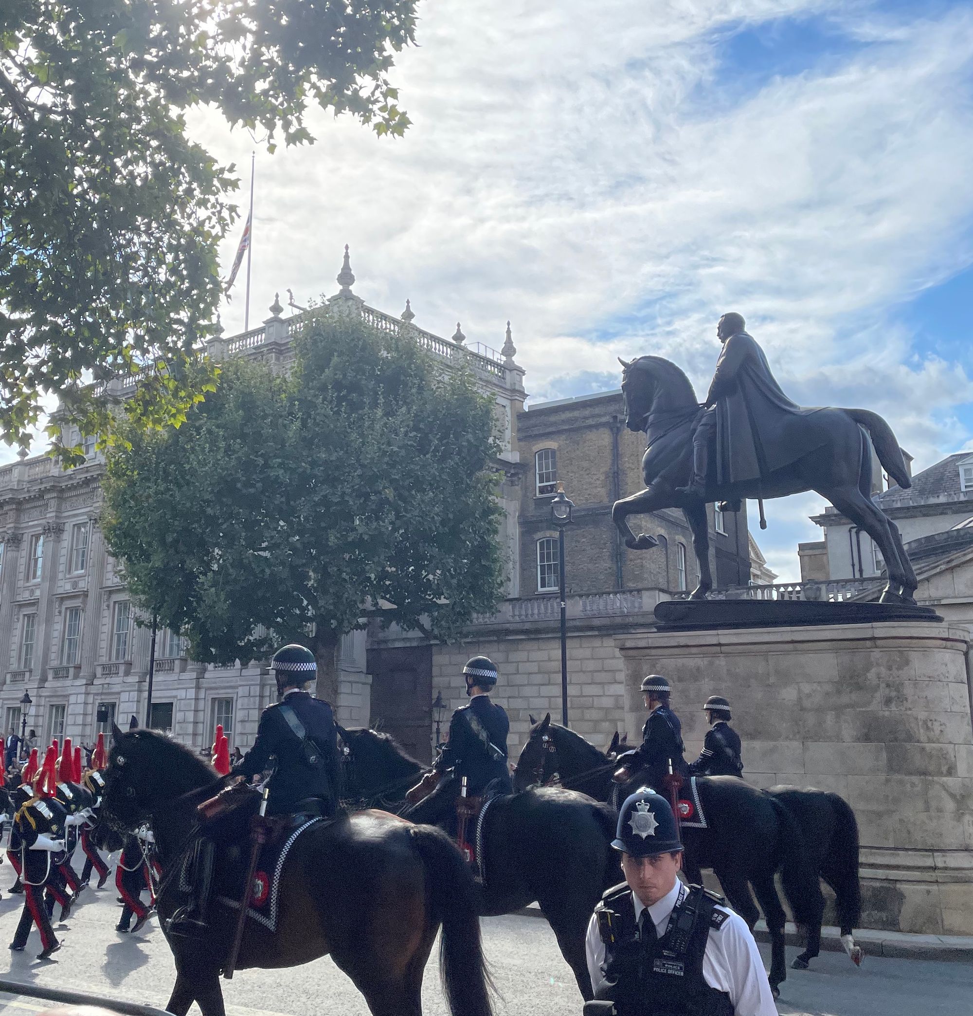 Police officers and police horses on Whitehall for the Queen's funeral.
